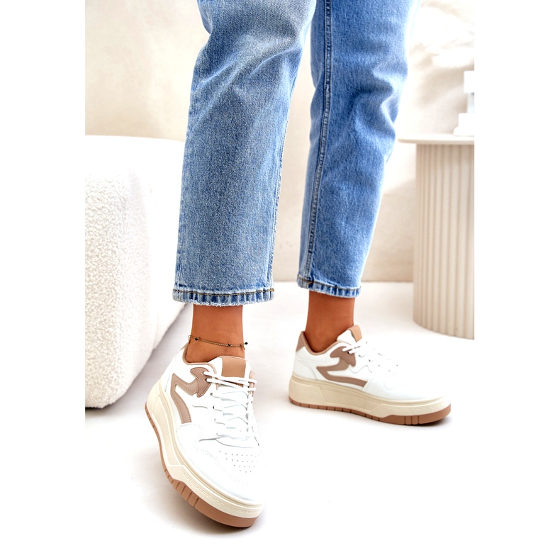 Ženske tenisice od eko kože na bijelo-bež platformu Henizore bijela 2