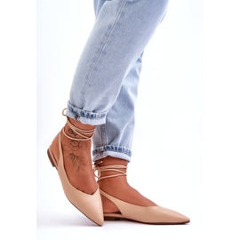 Ženski eko-dijel vezani goli balerine bež 3