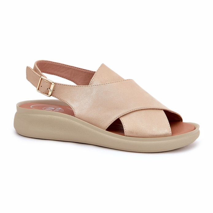 Jezzi Ženske sandale od zlatne eko kože zlatna 4