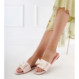 Seastar Beige saten flip leprša s lukom u biserima bež 1