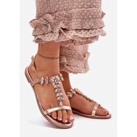 Ravne ženske sandale s kristalima ružičasto zlato zlatna 1