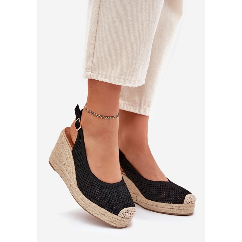 Ženske sandale za klin s crnom pletenicom 1
