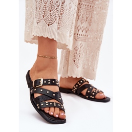 Ukrašeni ženski ravni -ženski kapljice s prugama s prugama i crnom stezaljkom crna 2