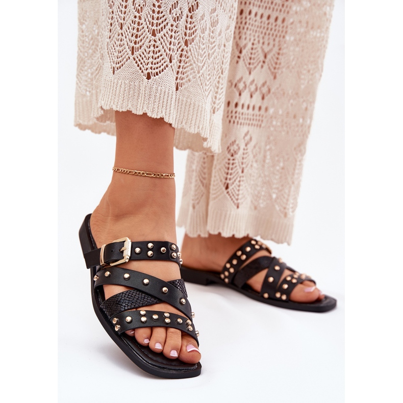 Ukrašeni ženski ravni -ženski kapljice s prugama s prugama i crnom stezaljkom crna 2