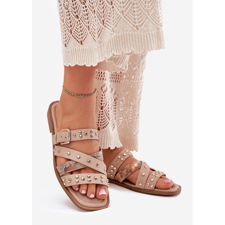 Ukrašeni ženski ravni -ženski kapljice s prugama s prugama i bež stezaljkom 1