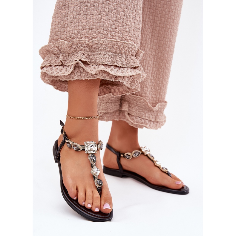 Ženske sandale s crnim kristalima crna 2