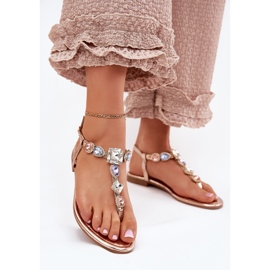 Ženske sandale s ravnim slovima s kristalima ružičastim zlatom zlatni 2