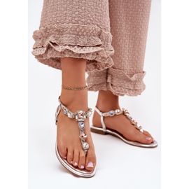 Ženske sandale s ravnim slovima sa srebrnim kristalima srebro 2