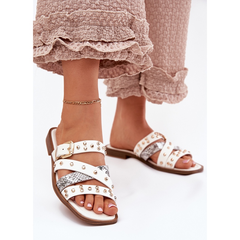 Ukrašeni ženski ravni -ženski kapljice s prugama s prugama i bijelom stezaljkom bijela 2