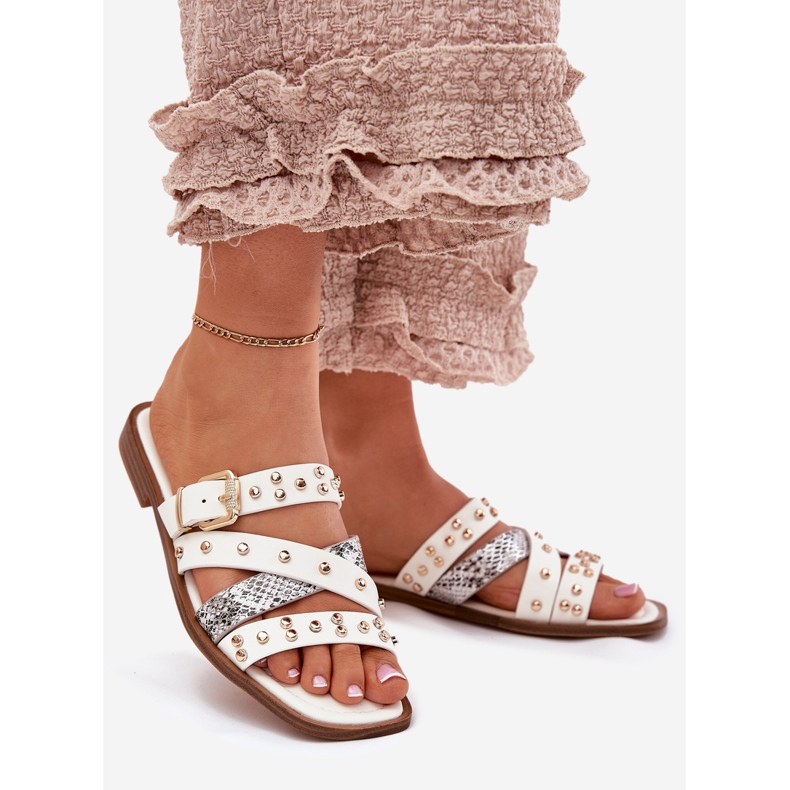 Ukrašeni ženski ravni -ženski kapljice s prugama s prugama i bijelom stezaljkom bijela 1