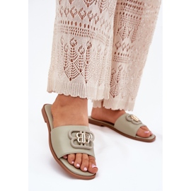 Ravne ženske flip jahure s ukrasnim zelenim detaljima zelena 2