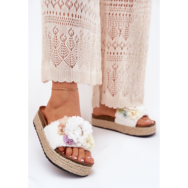 Ženski flip leprša s platformom cvijeća s bijelom pletenicom bijela 2