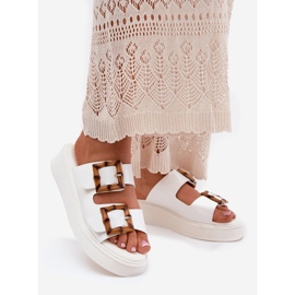 Eko kožne ženske papuče na platformi s bijelim kopčama bijela 1