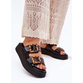 Eko kožne ženske papuče na platformi s crnim kopčama crno 2