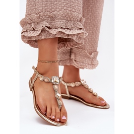 Ženske sandale s ravnim slovima sa zlatnim kristalima zlatna 2