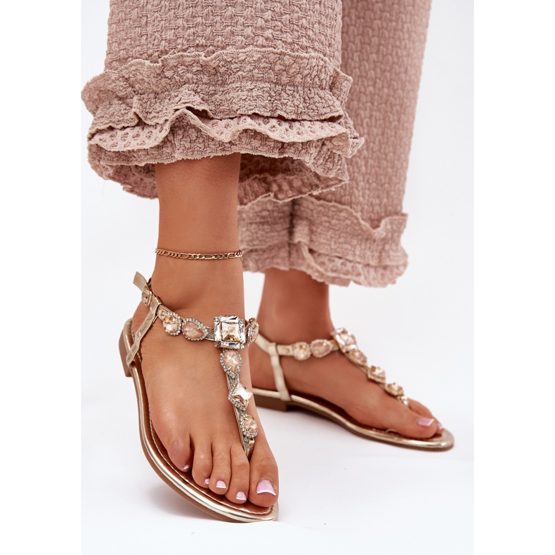 Ženske sandale s ravnim slovima sa zlatnim kristalima 2
