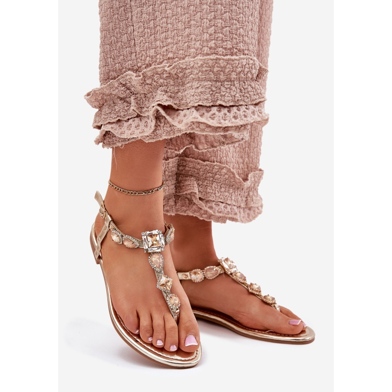 Ženske sandale s ravnim slovima sa zlatnim kristalima 1