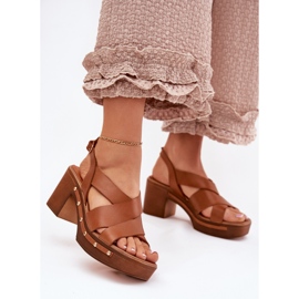 Kožne sandale na smeđim postom Zazoo 1081 smeđa 2