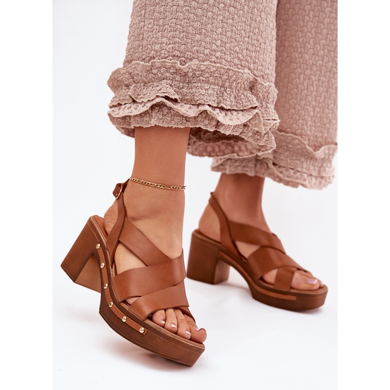 Kožne sandale na smeđim postom Zazoo 1081 smeđa 2