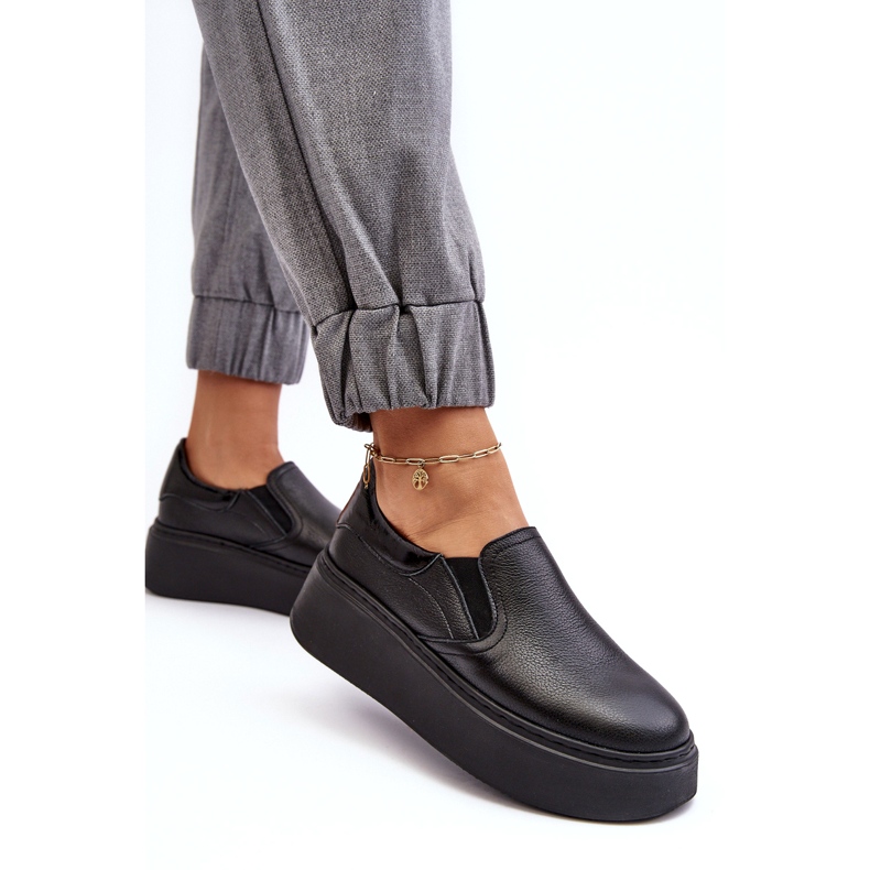 Ženske kožne sportske cipele na platformi Black Lemar crna 2