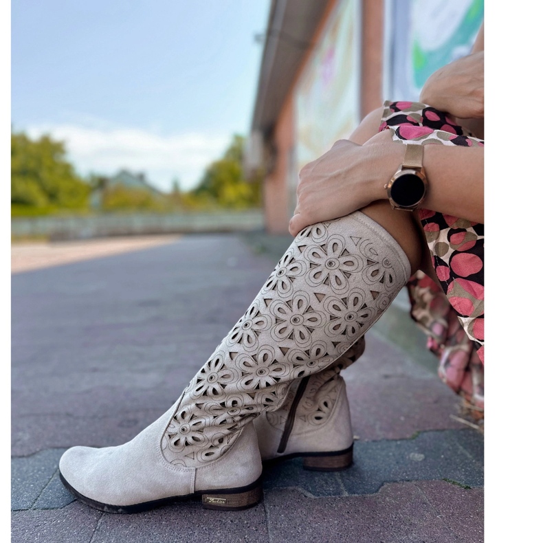 Olivier Ženske lagane bež otvorene kožne čizme 2