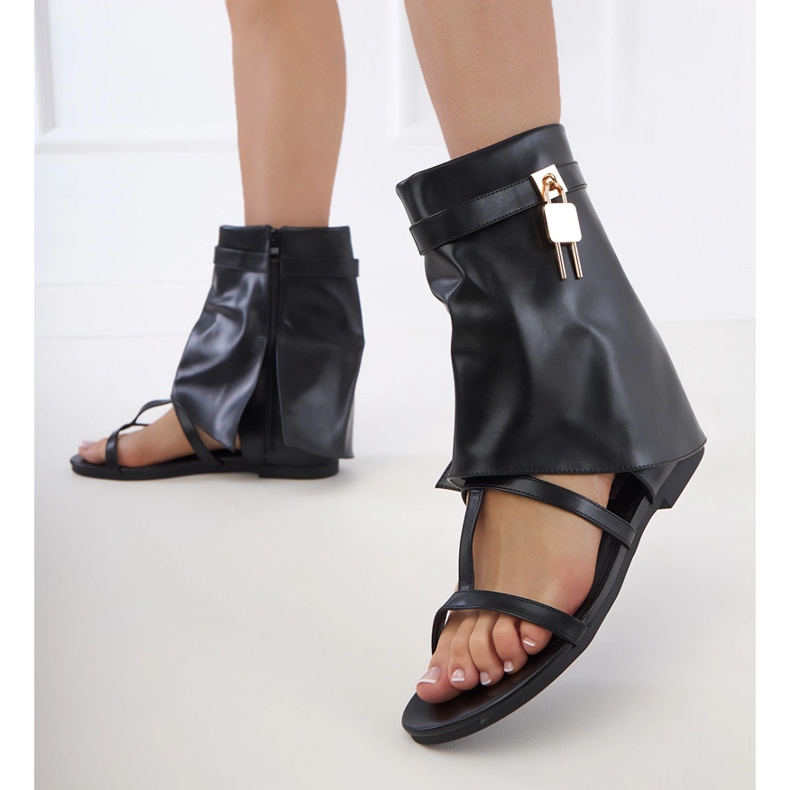 Crne ravne sandale s gornjim crna 2