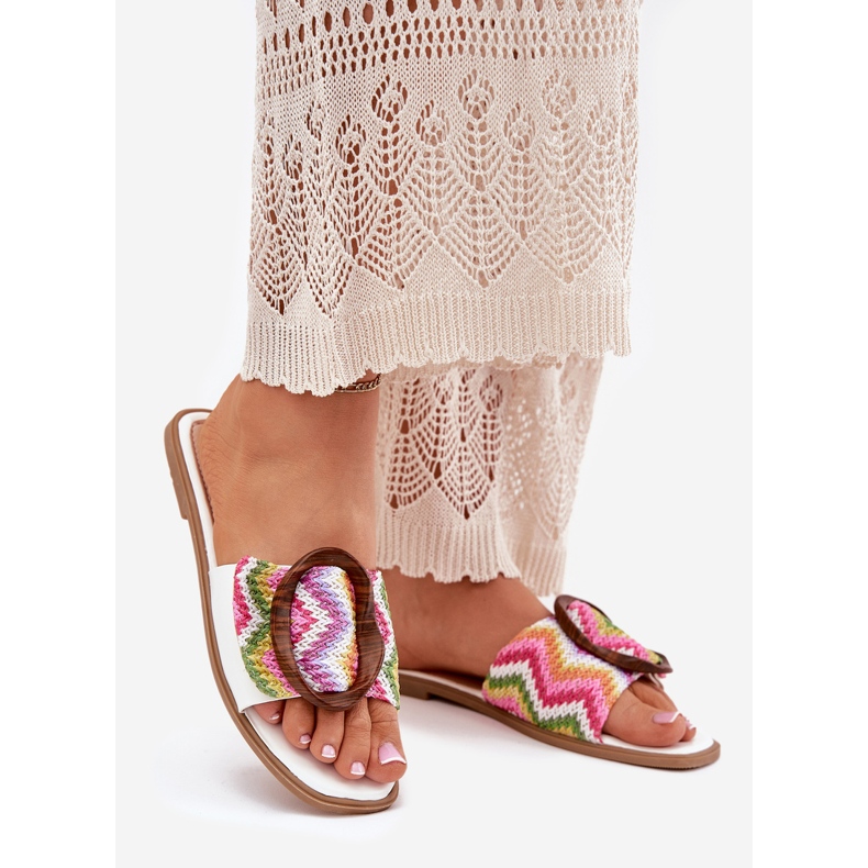 Ravne ženske flip jarke s ukrasnom bijelom kopč bijela 1