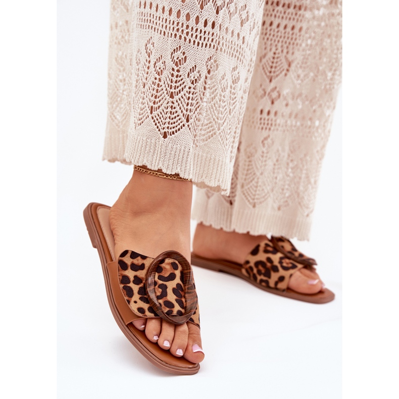 Ženski ravni okretni lepci s ukrasnom kopčama leoparda smeđa 2