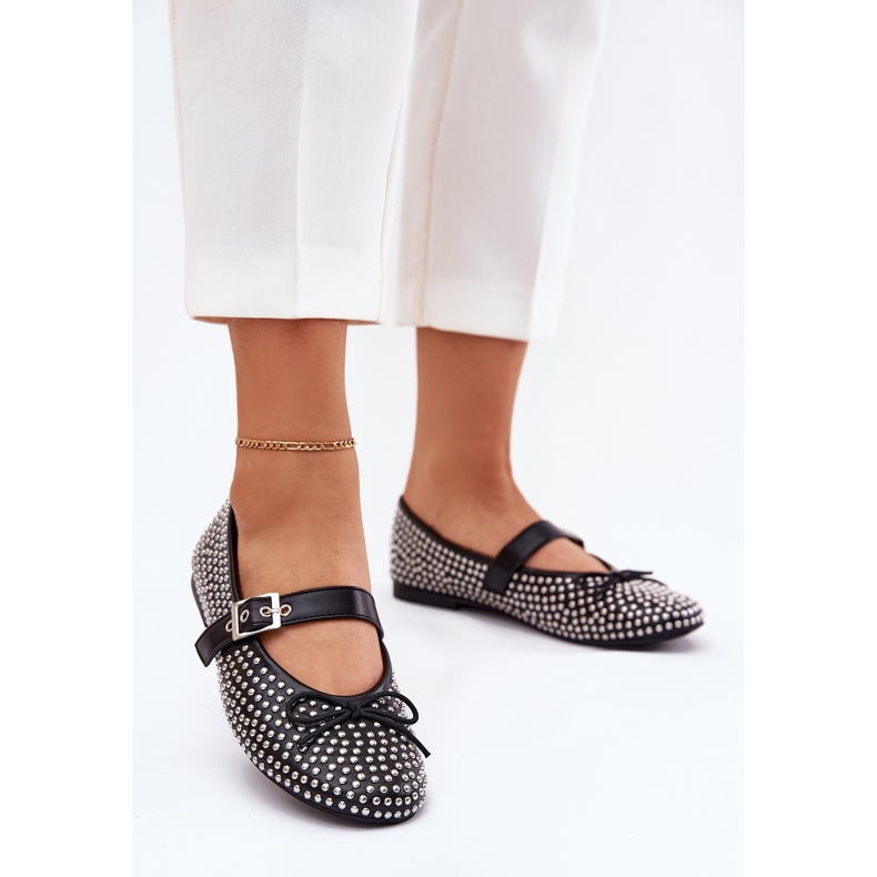 Ukrašene balerine s lukom i crnim pojasom crno 2