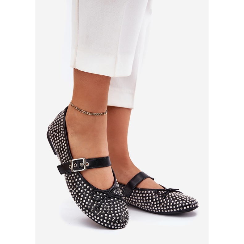 Ukrašene balerine s lukom i crnim pojasom crno 1