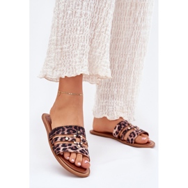 Flat Women's Flip Plops sa zlatnim detaljima leoparda smeđa 2