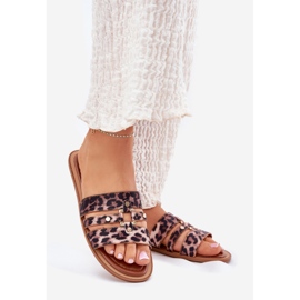 Flat Women's Flip Plops sa zlatnim detaljima leoparda smeđa 1