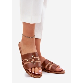 Ravne ženske flip jarke sa zlatnom detaljnom devetom devetom smeđa 1