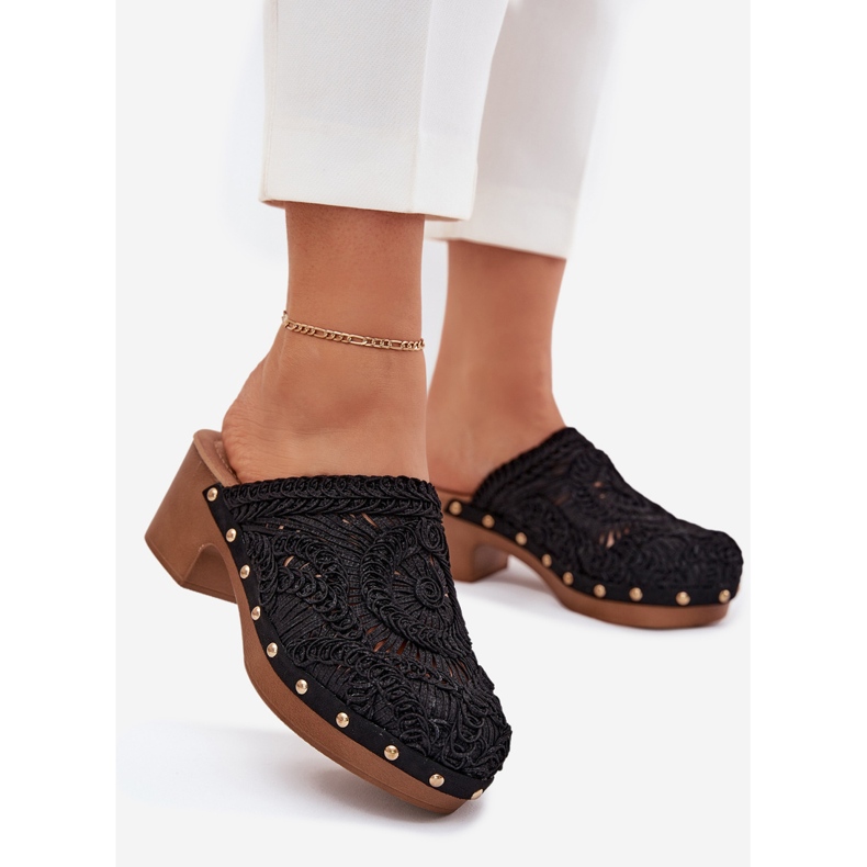 Crochet ženske visoke potpetice crne flip -flops crna 1