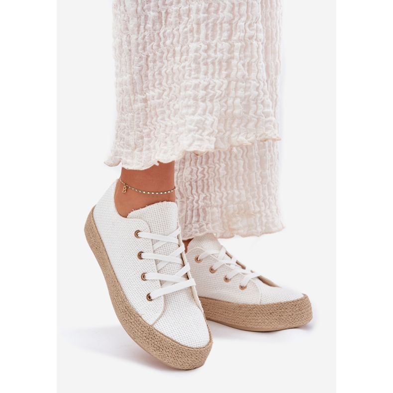 Ženske tenisice na platformi s bijelom pletenicom bijela 1
