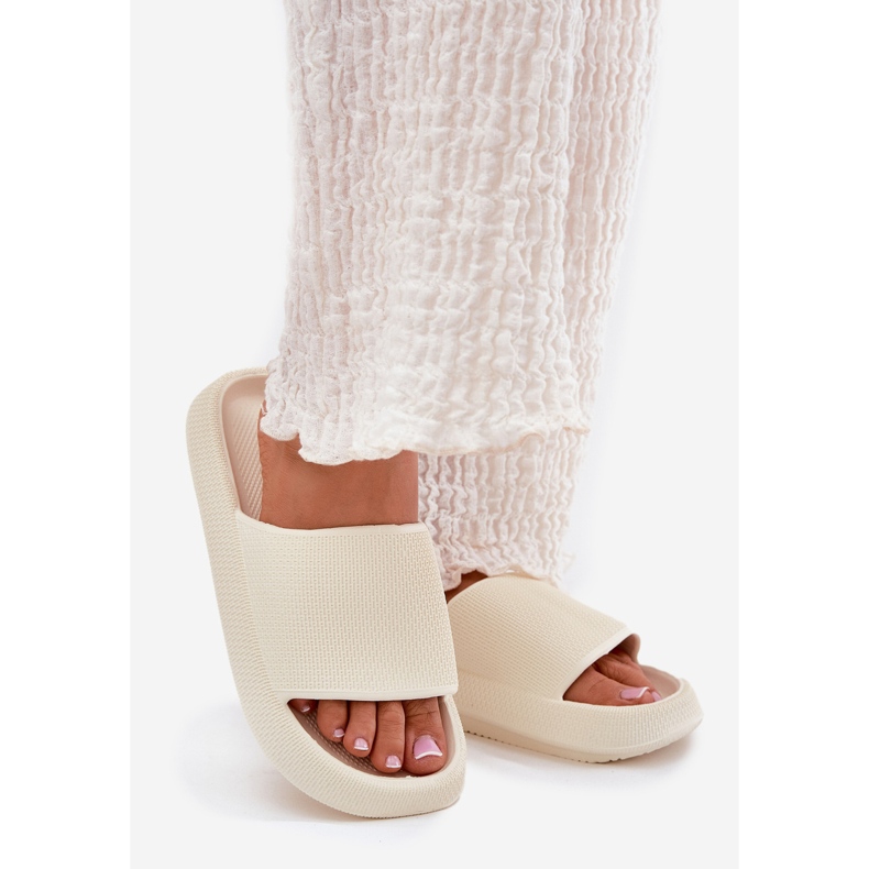 Ženske lagane pjenaste papuče na gustom ECRU potplatu bijela 1