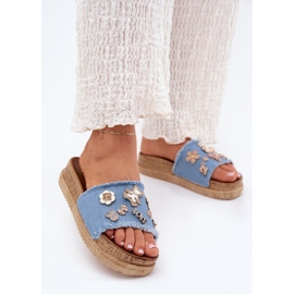 Ženske papuče sa zlatnim igle na plavoj platformi plava 2