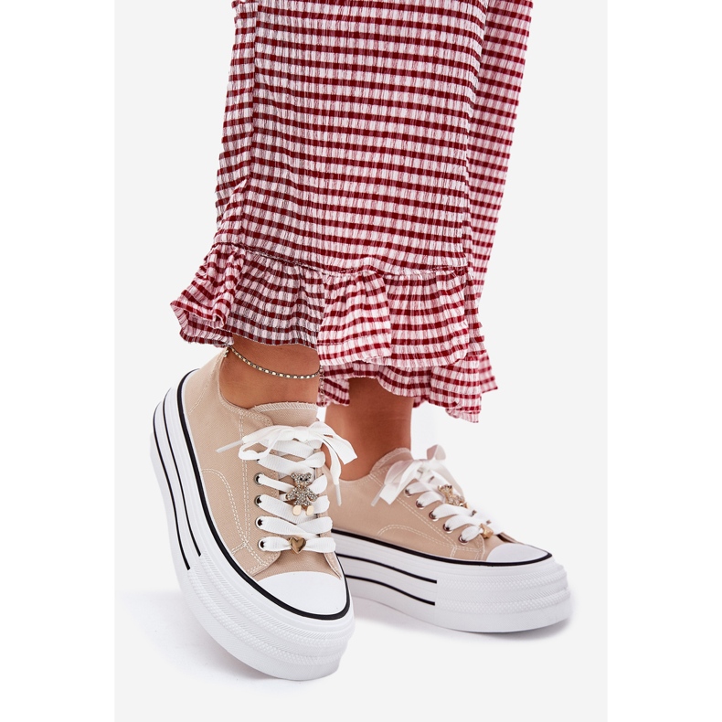 Ženske tenisice na platformi sa zlatnim igle bež 1