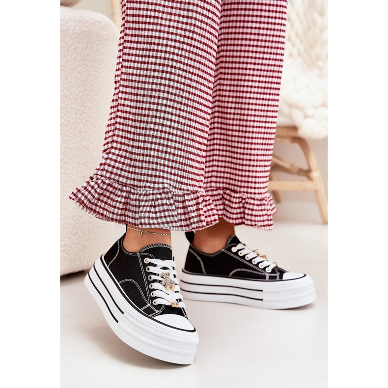 Ženske tenisice na platformi sa zlatnim igle crnim crna 2