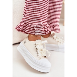 Ženske tenisice na platformi s ukrasnim vezanjem bež 2