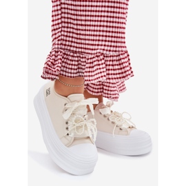 Ženske tenisice na platformi s ukrasnim vezanjem bež 1