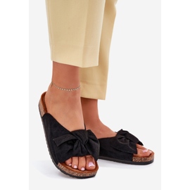 Ženske papuče na plutama s crnim lukom crno 1