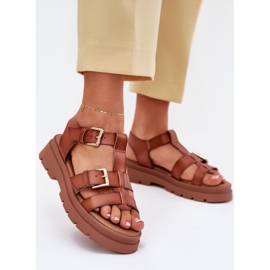 EVento Eko kožne ženske sandale s kopčama od deva smeđa 2