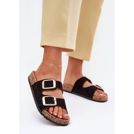 Ženski proleti s ekološkim zlatnim kopčama Eco suede Crne kopče crno 2