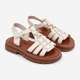 Djevojke sandale s ukrasnim detaljima bež 1