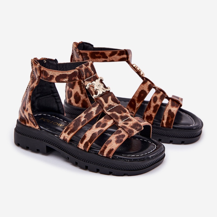 Djevojke gladijatorske sandale sa zlatnim detaljima leoparda smeđa 1