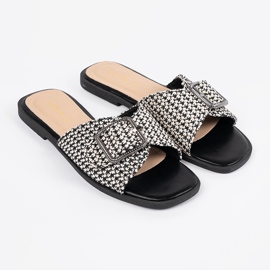 Goodin Papuče s crno -bijelom rešetkom s kopčom bijela 2