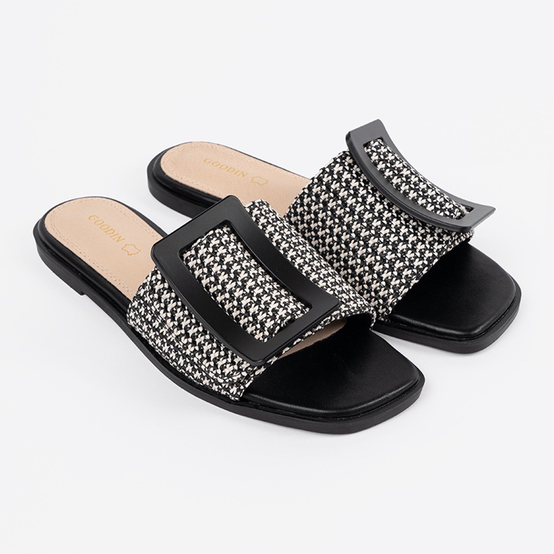 Goodin Tedeed zaviri na ravni crno -bijeli potplat crna 2