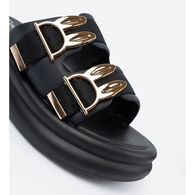 Seastar Papuče sa zlatnim kopčama na platformi crno 2