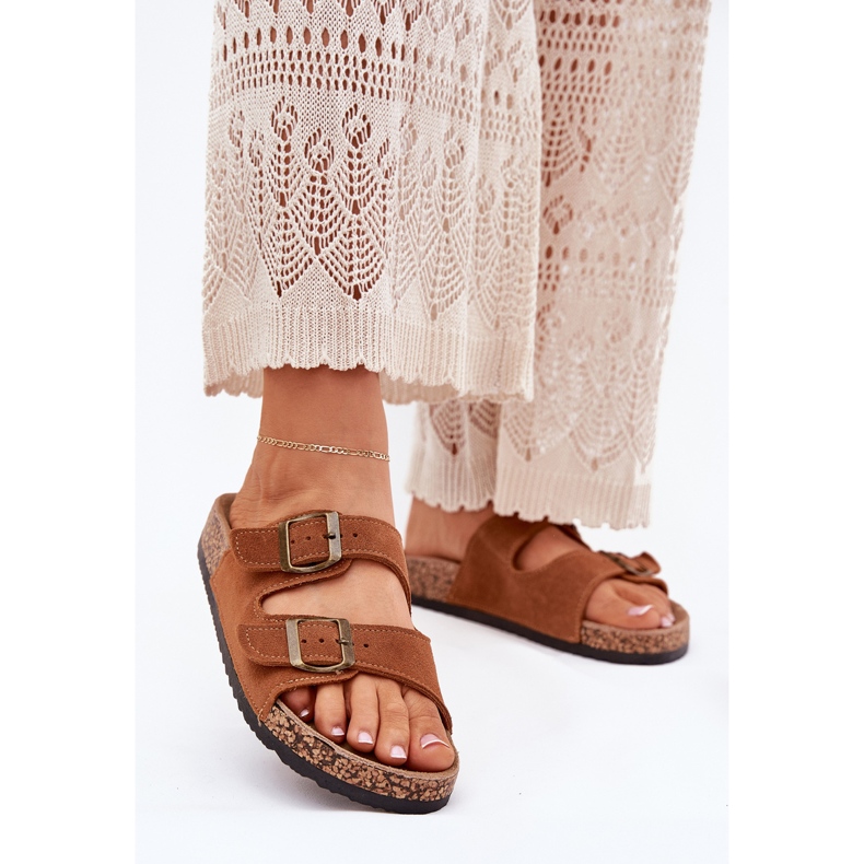 Suede Flip Plops na plutama s kamilicama smeđa 2